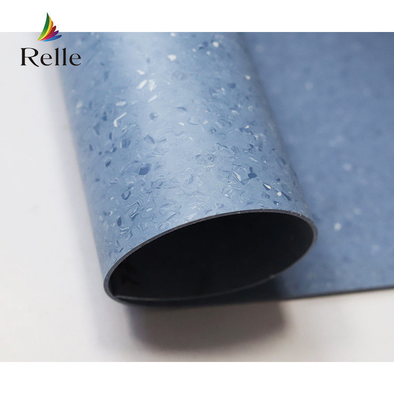Relle Granito azul y blanco homogéneo de revestimiento de suelo de vinilo antibacteriano con revestimiento PUR