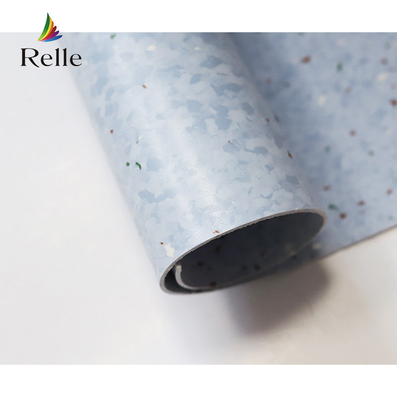 Relle Granito azul y blanco homogéneo de revestimiento de suelo de vinilo antibacteriano con revestimiento PUR