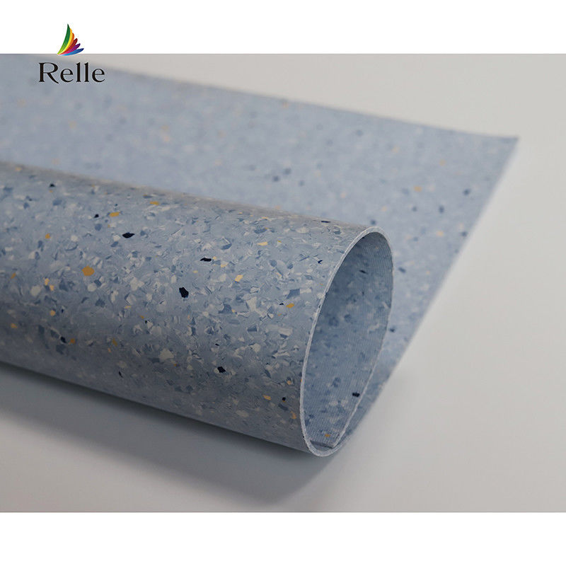 Relle Granito azul y blanco homogéneo de revestimiento de suelo de vinilo antibacteriano con revestimiento PUR