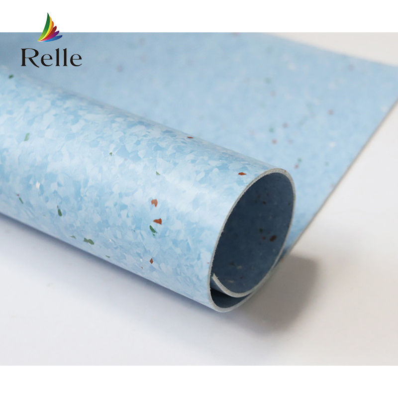 Relle Granito azul y blanco homogéneo de revestimiento de suelo de vinilo antibacteriano con revestimiento PUR