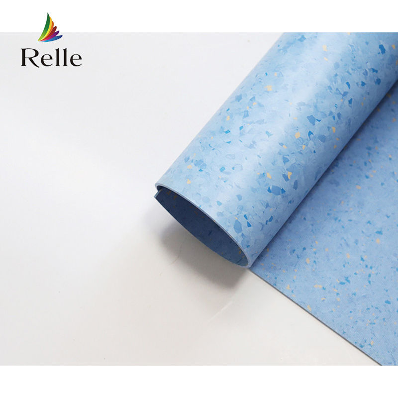 Relle Granito azul y blanco homogéneo de revestimiento de suelo de vinilo antibacteriano con revestimiento PUR