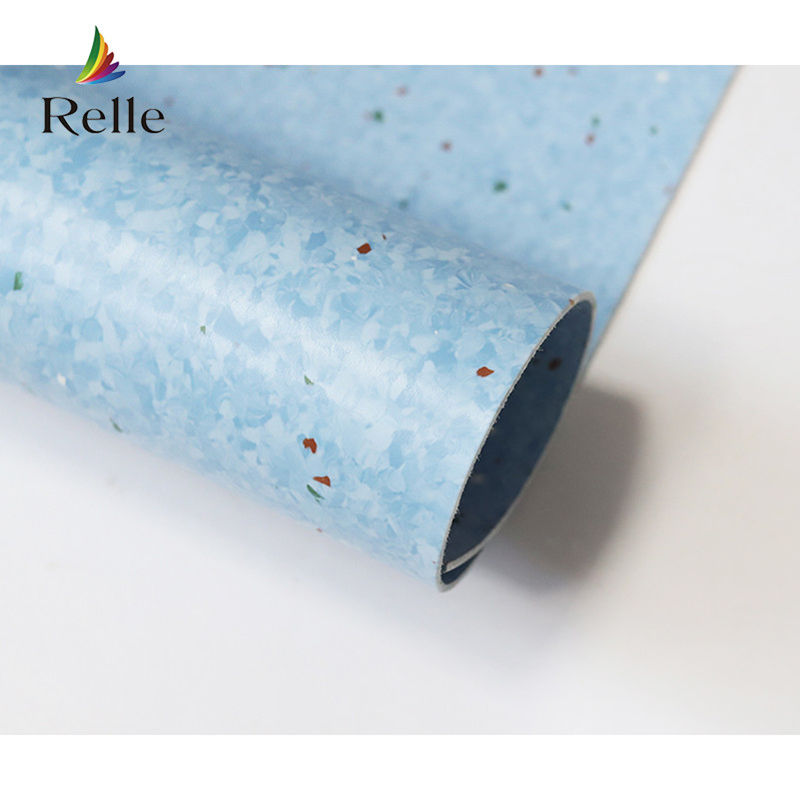 Relle Granito azul y blanco homogéneo de revestimiento de suelo de vinilo antibacteriano con revestimiento PUR