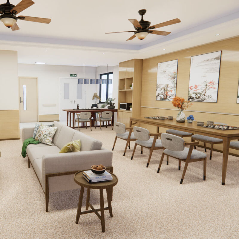 Pavimento homogéneo resistente a impactos con superficie antiarañazos para habitaciones de pacientes en residencias de ancianos