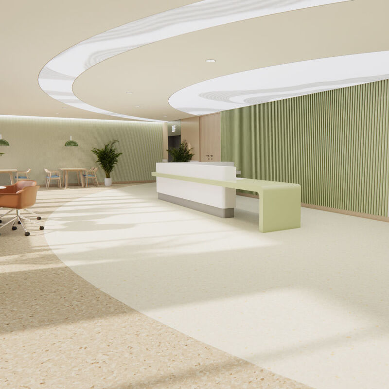 Pavimento vinílico homogéneo sin costuras resistente a químicos diseñado para las necesidades de limpieza de residencias de ancianos